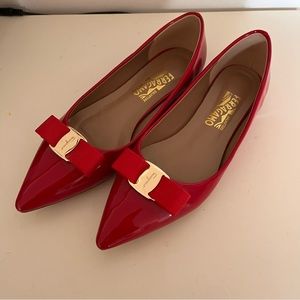 Ferragamo Red Point Toe Emy Varina Flat